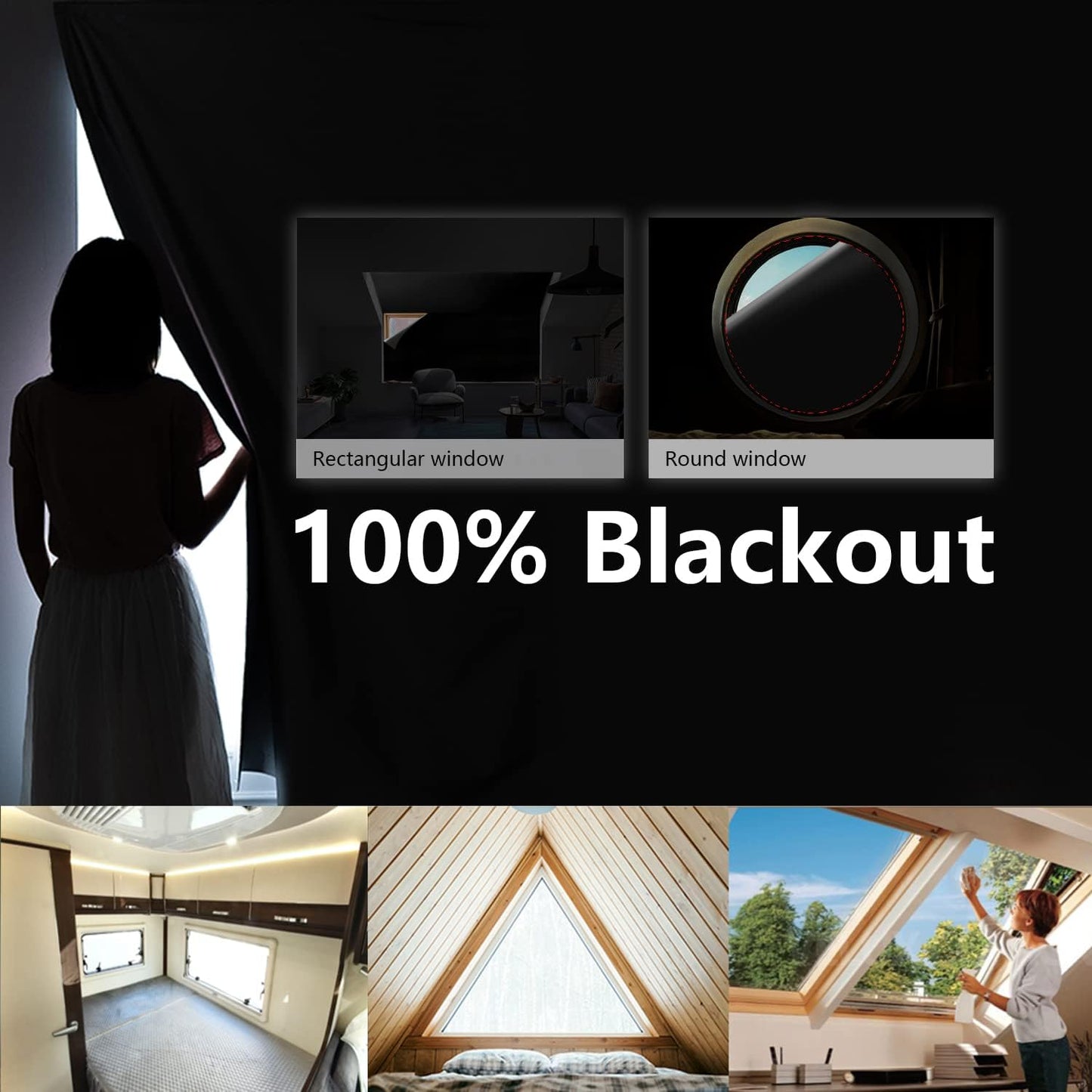 Blackout Window Blinds 35 x 57 inches Black Backing Window Shade Privacy Protect Window Cover Freely Cuttable 100% Light Blocking Friendly EVA Material Hook and Loop Tape and Stickers Installation